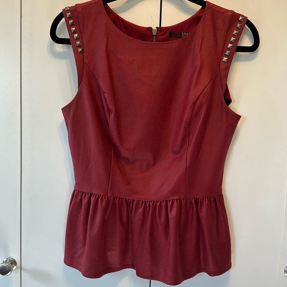 Guess Red Faux Leather Top Medium